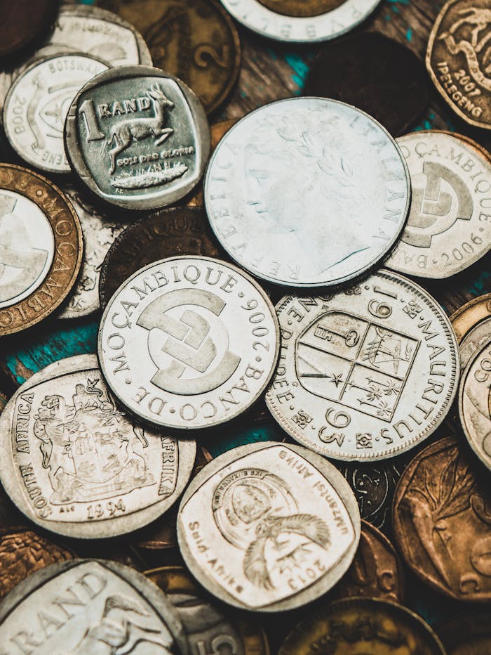 JSC(절세청) Close-up shot of various international coins showcasing currency diversity.